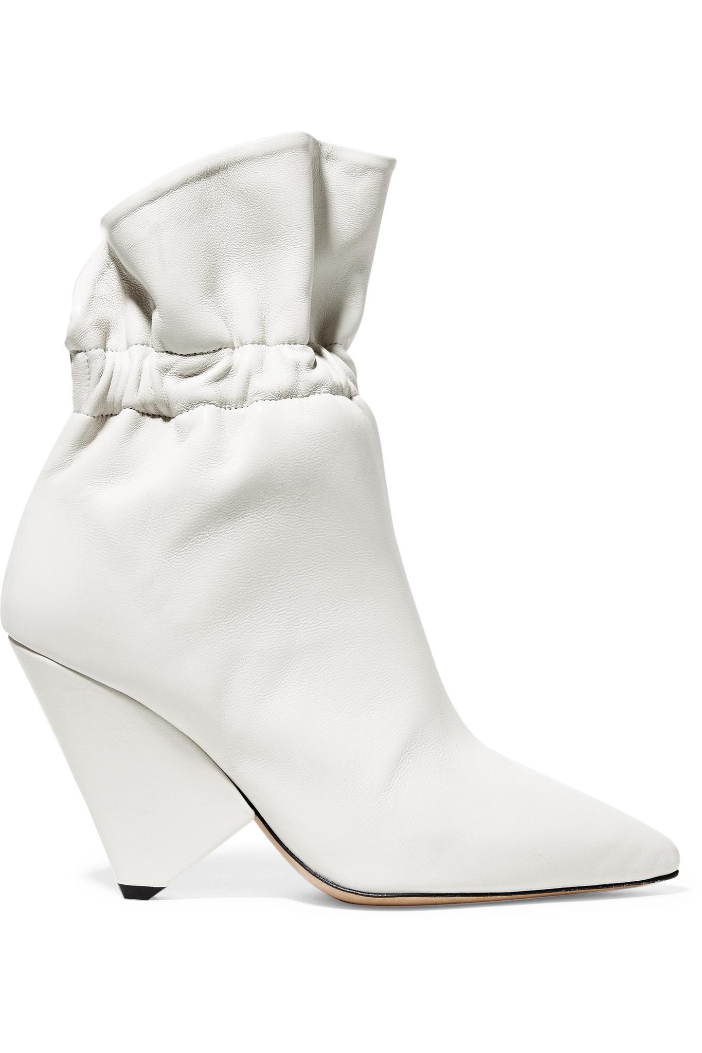 Isabel Marant Lileas Ruched Leather Ankle Boots in Ivory (White) - Lyst