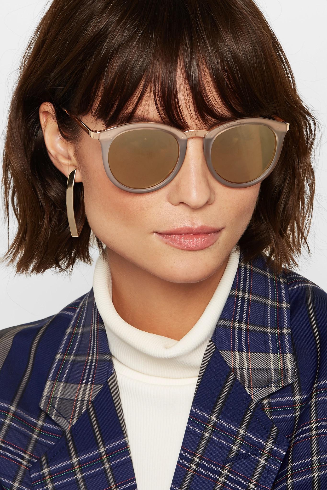 Le Specs No Smirking Roundframe Acetate Mirrored Sunglasses in Gold