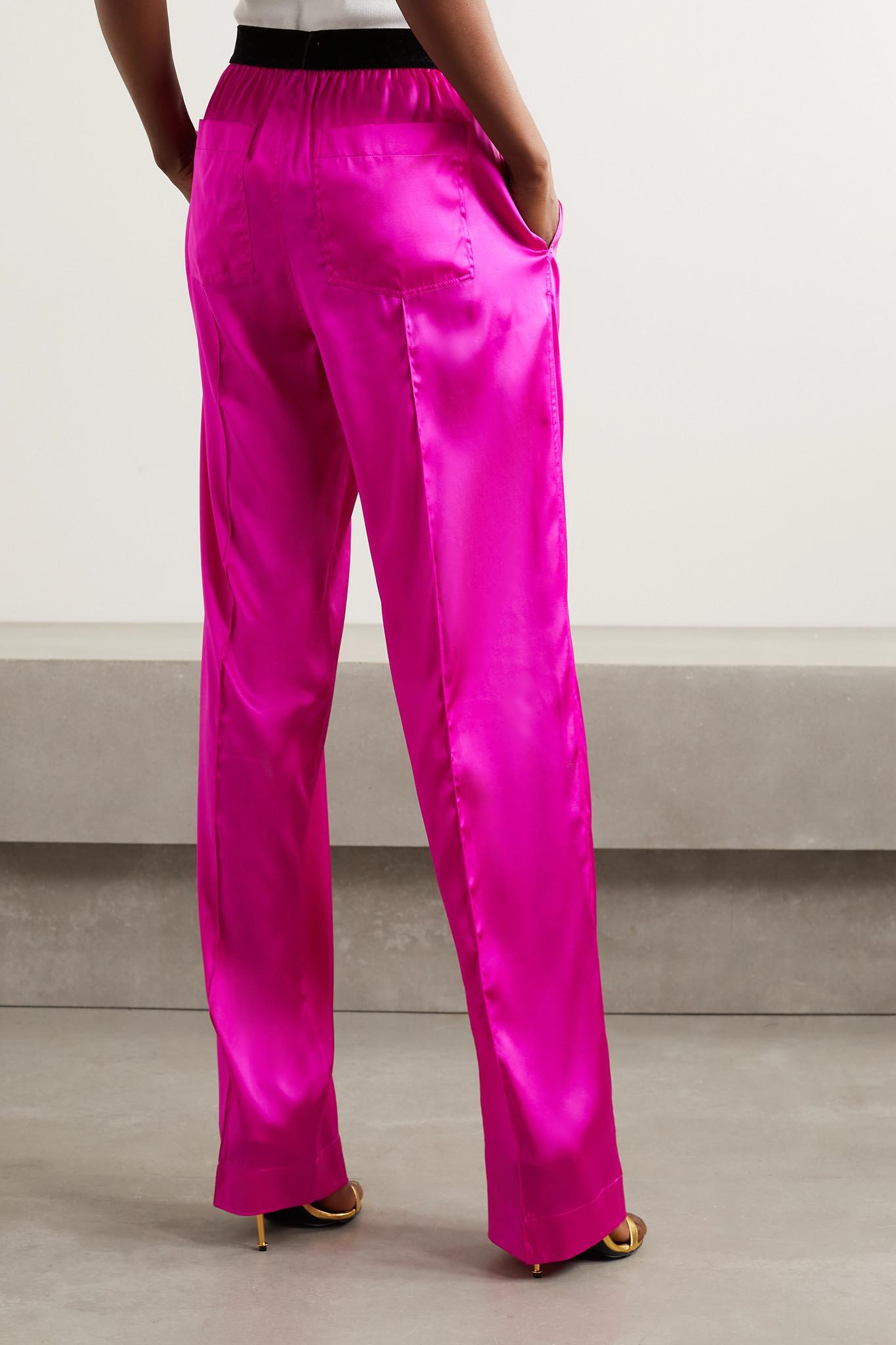 Tom Ford Velvet-trimmed Stretch-silk Satin Pants in Pink | Lyst UK