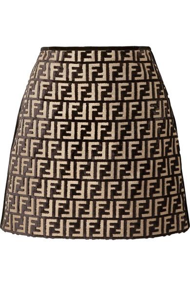Fendi Flocked Woven Mini Skirt in Black 