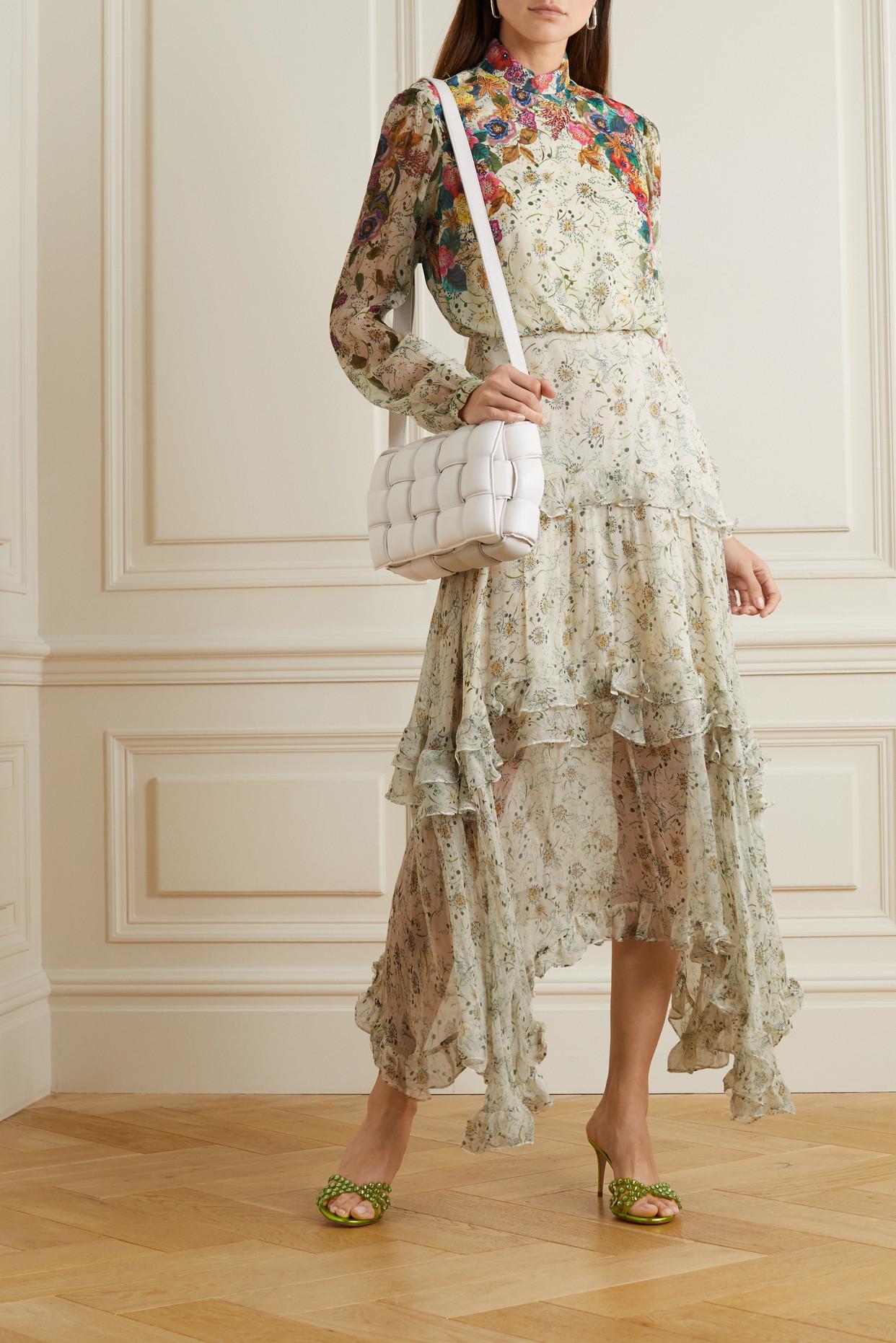 Saloni Jolie-c Asymmetric Tiered Floral-print Silk-georgette Maxi Dress in  Natural | Lyst