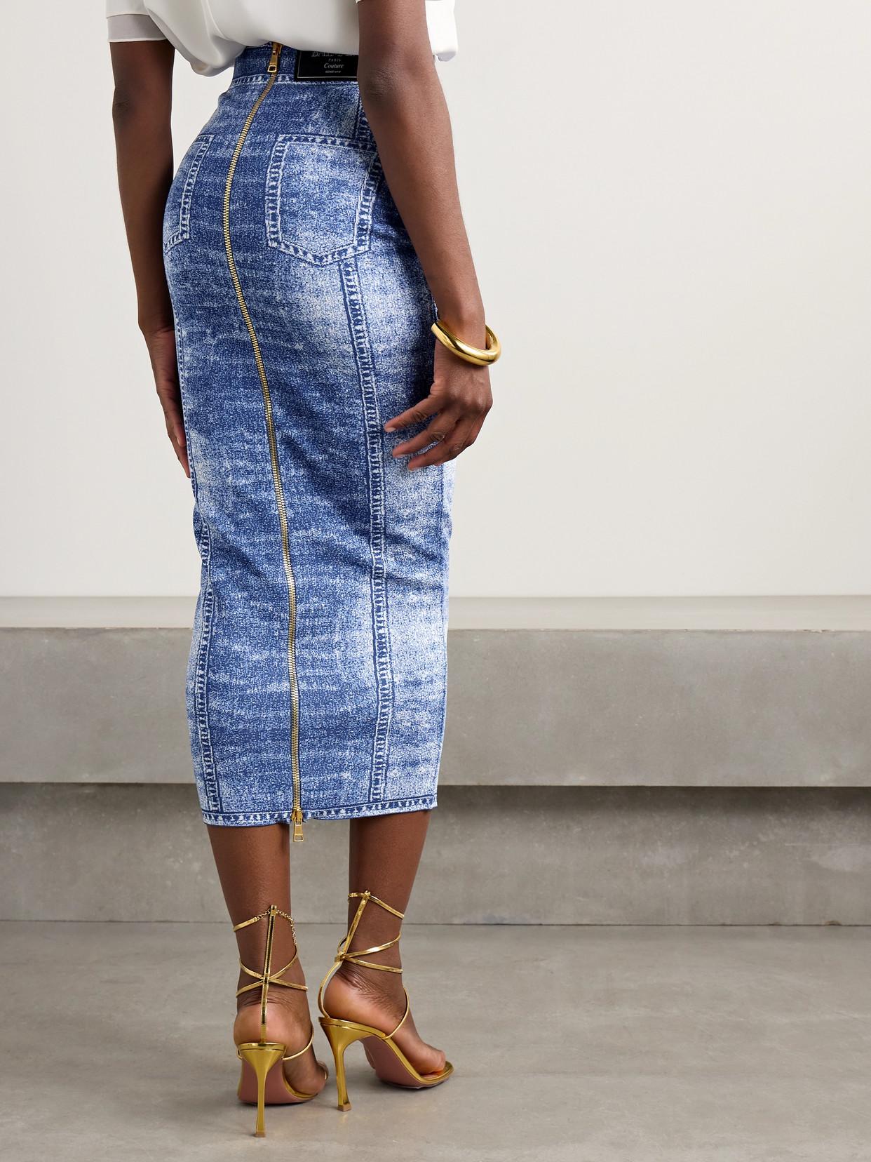 Balmain Trompe-L'Œil Printed Knitted Midi Skirt in Blue | Lyst