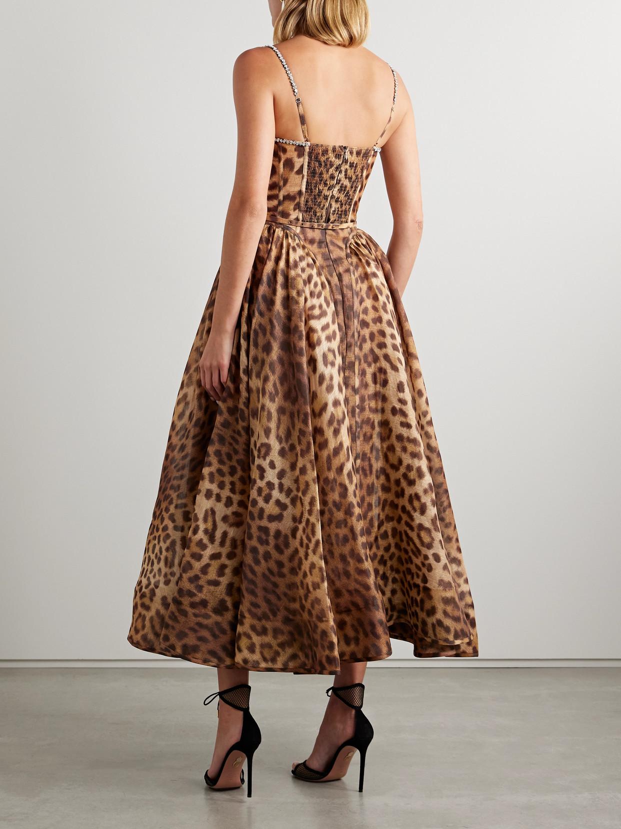 Zimmermann Crush Belted Crystal-Embellished Leopard-Print Linen And  Silk-Blend Organza Midi Dress in Brown | Lyst