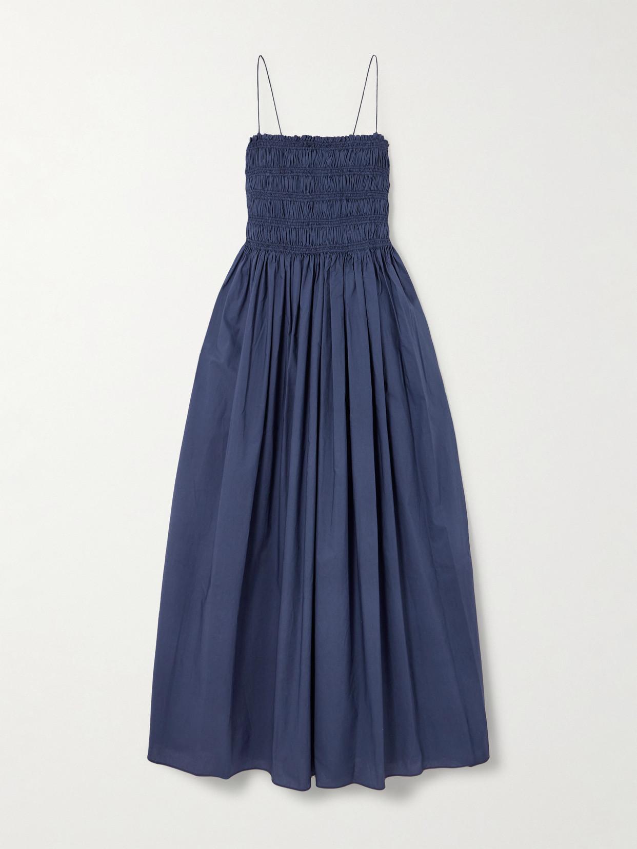 white christmas dresses Cotton Shirred Midi Dress in Moss