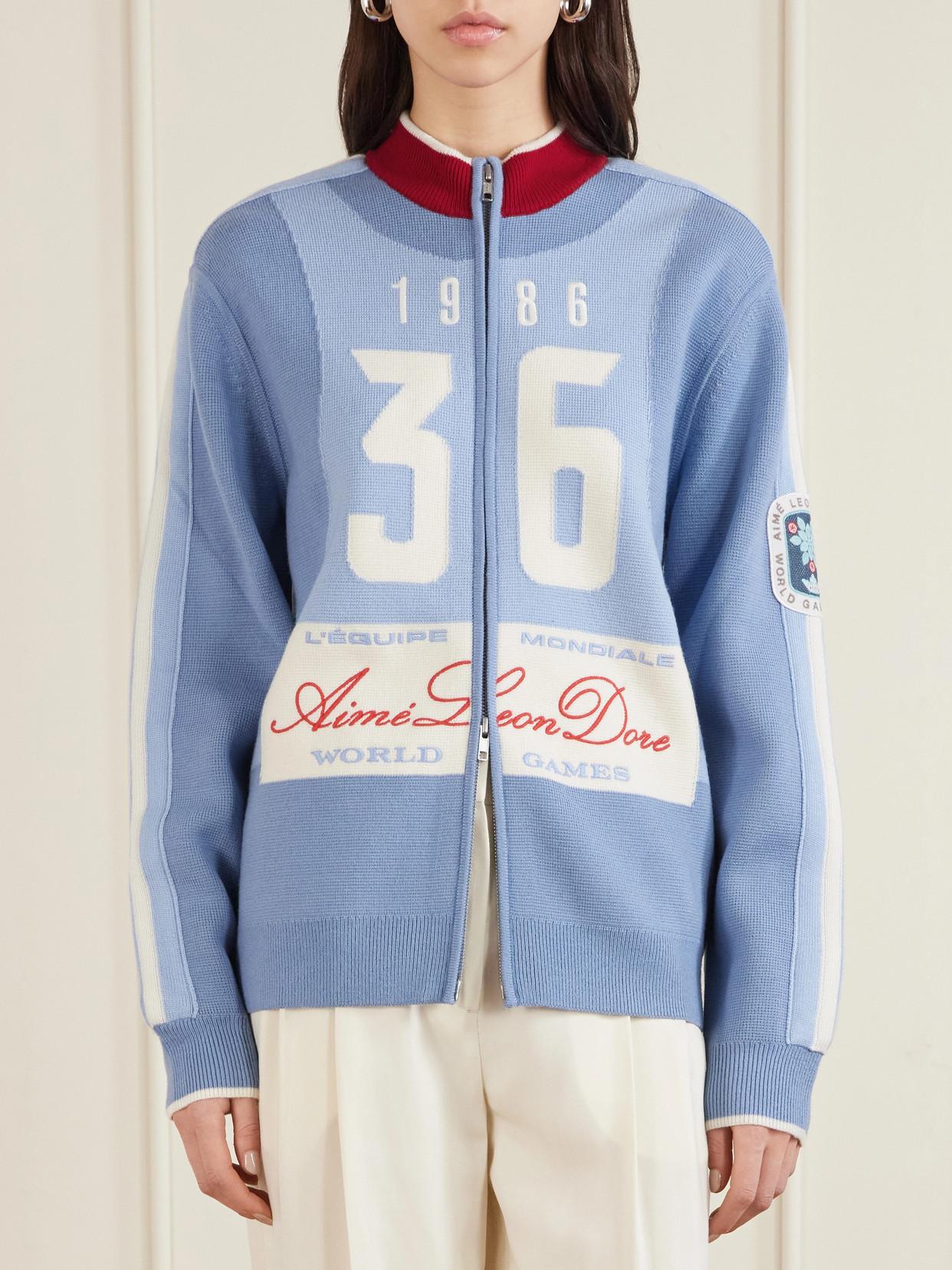 Aimé Leon Dore Jacquard-Knit Wool Zip-Up Cardigan in Blue | Lyst