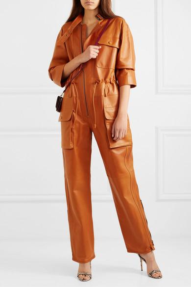 Ferragamo Leather Jumpsuit in Orange | Lyst