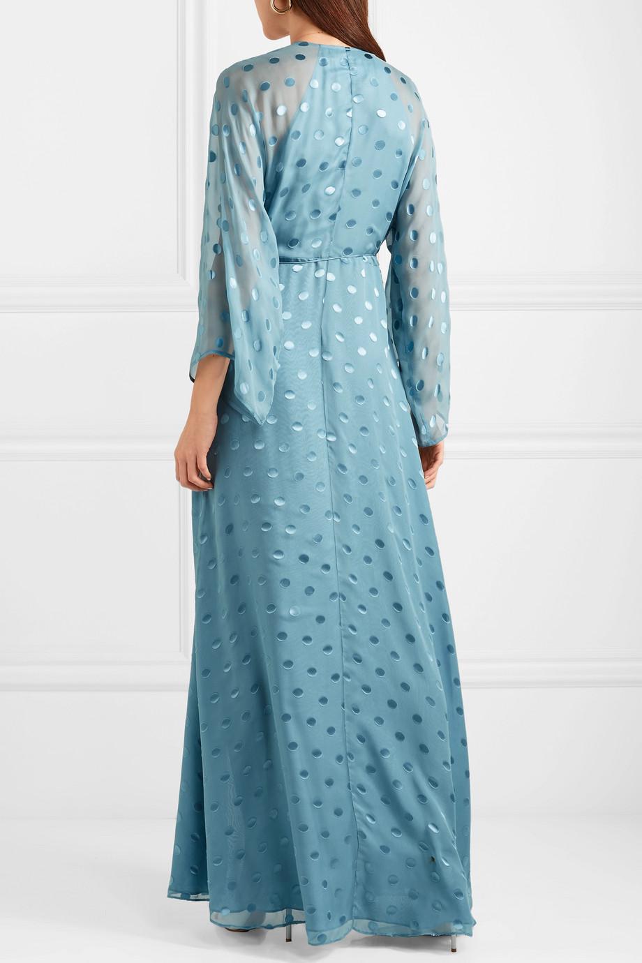 light blue polka dot wrap dress