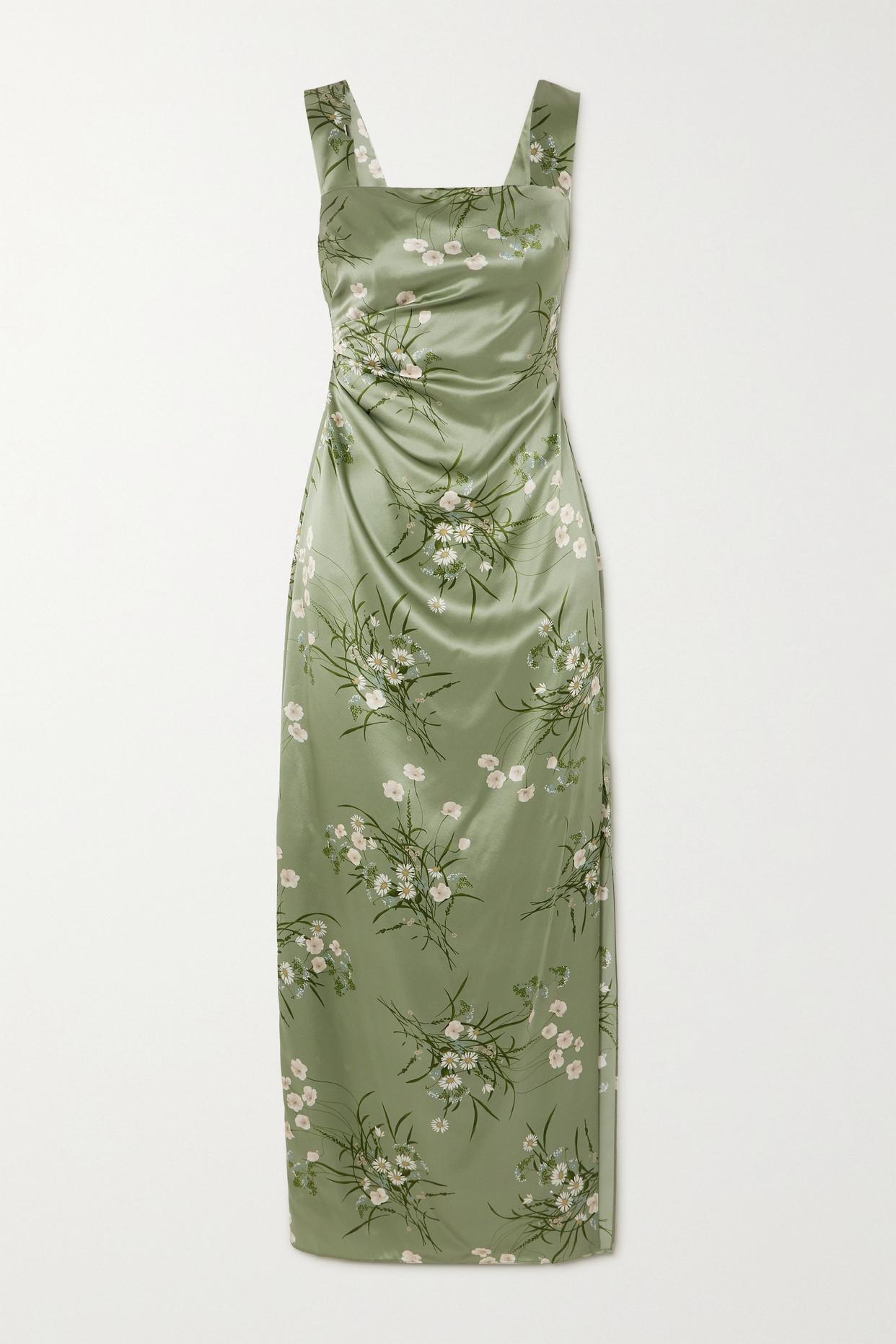 Reformation Earl Draped Floral-print Silk-charmeuse Maxi Dress in Green ...