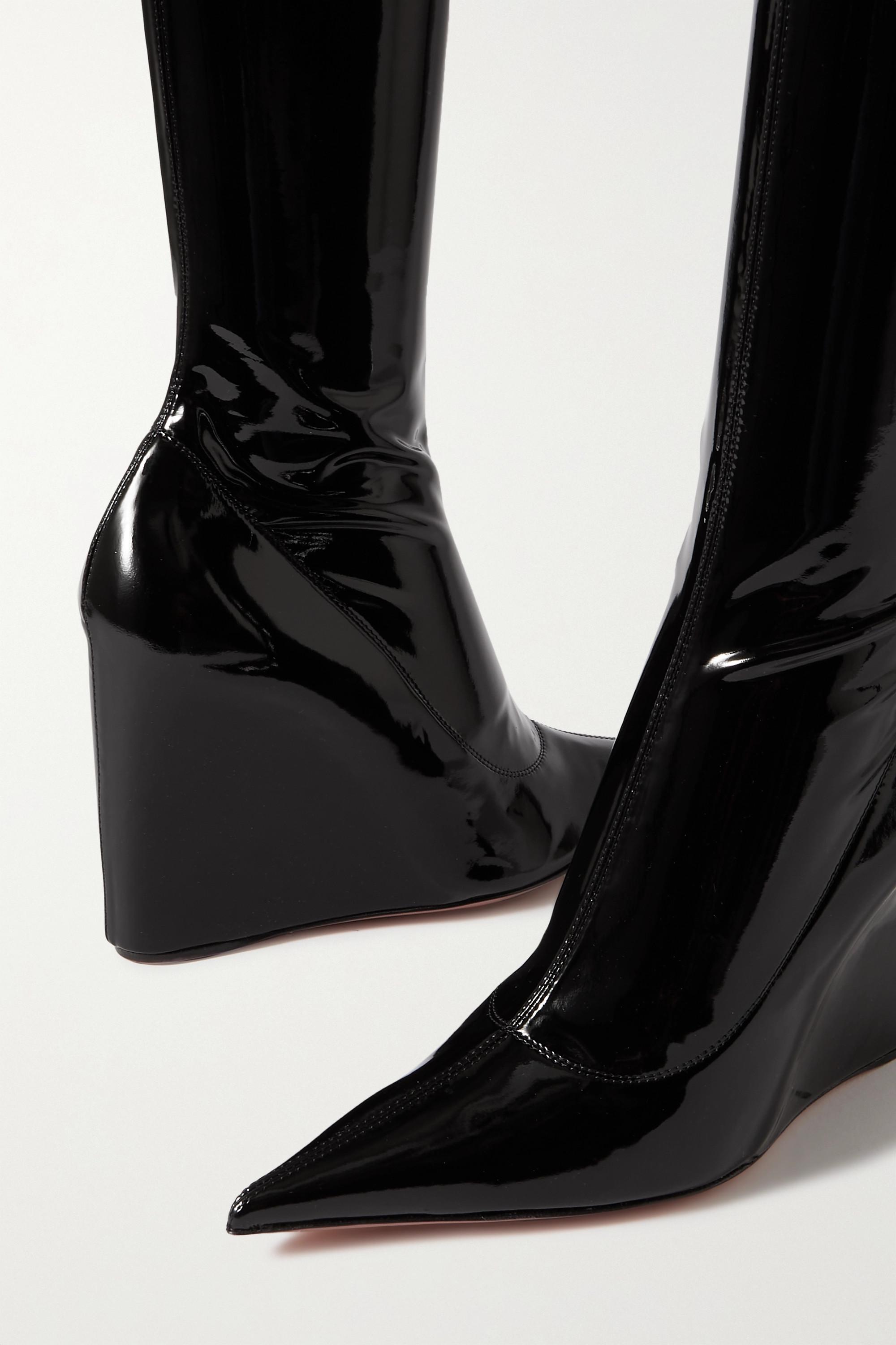 AMINA MUADDI Danielle Stretch-latex Wedge Thigh Boots in Black | Lyst