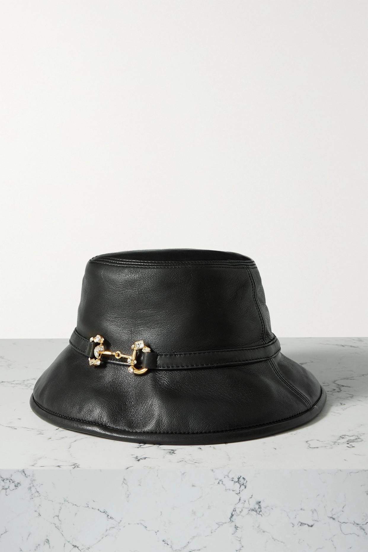 Gucci Horsebitdetailed Leather Bucket Hat in Black Lyst