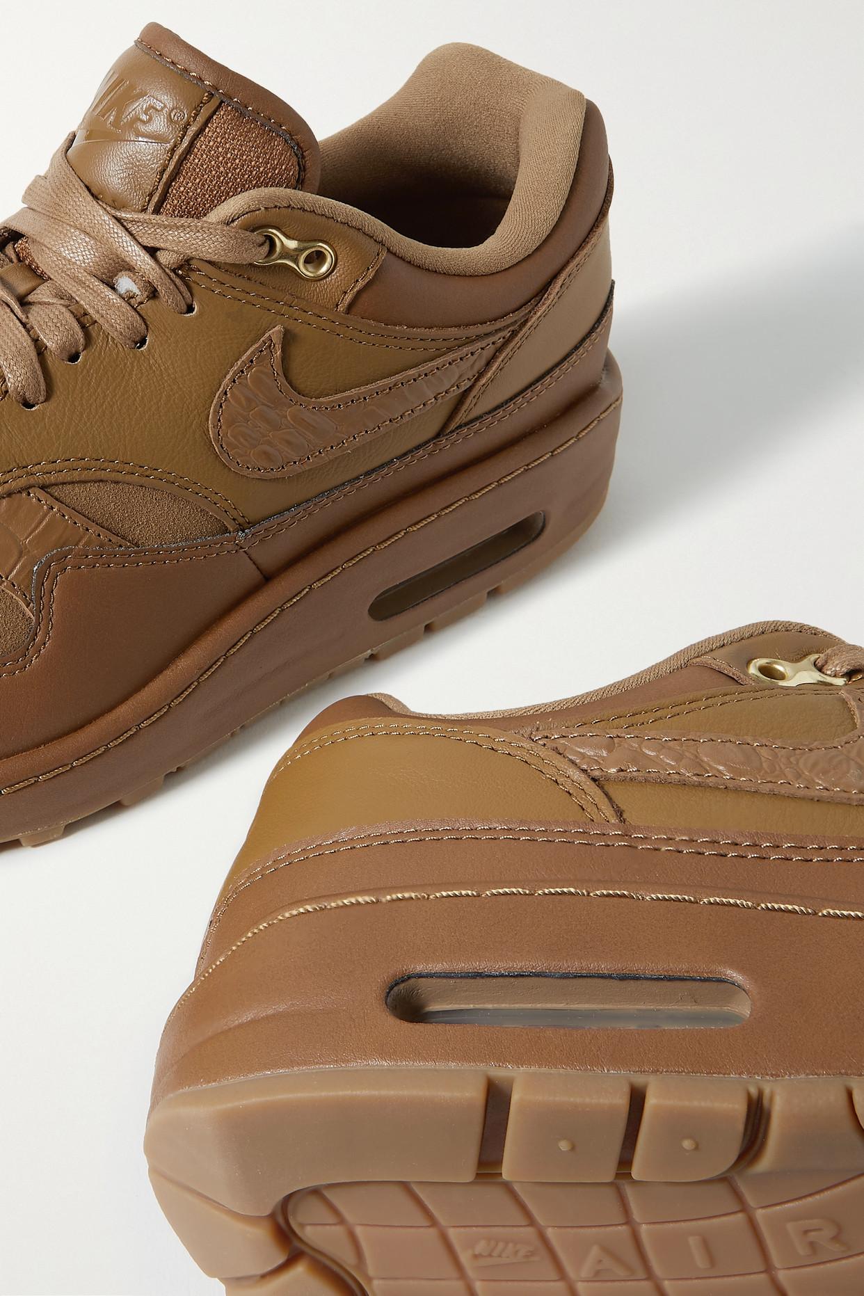 Nike Air Max 1 Croc Effect-trimmed Leather Sneakers in Brown | Lyst