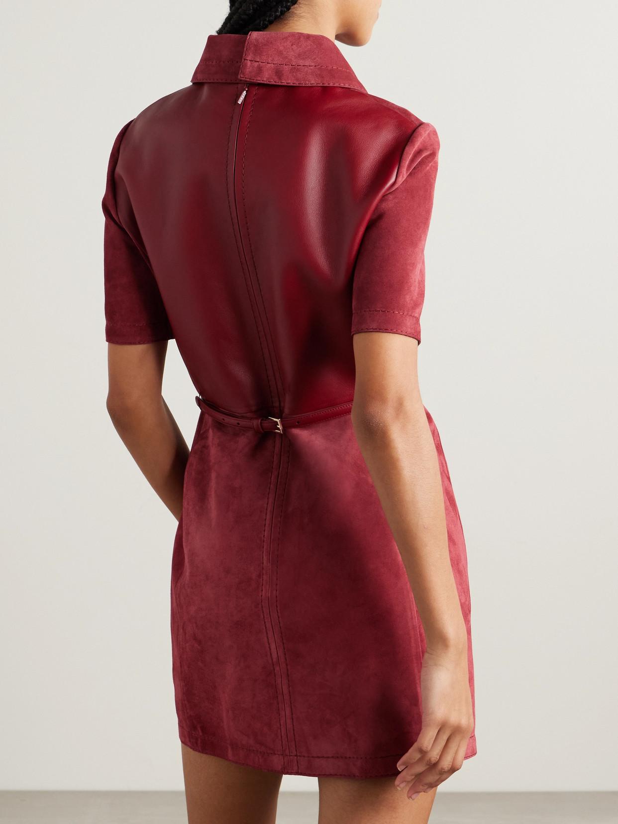 Gucci Belted Leather-Paneled Suede Mini Dress in Red | Lyst UK Gucci Belted Leather-Paneled Suede Mini Dress in Red | Lyst UK