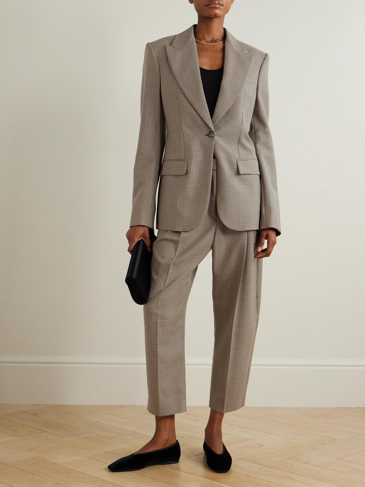 【関税込み】stella mccartney Houndstooth foot pants Women Brown Pleated Houndstooth Wool Pants | Stella McCartney US