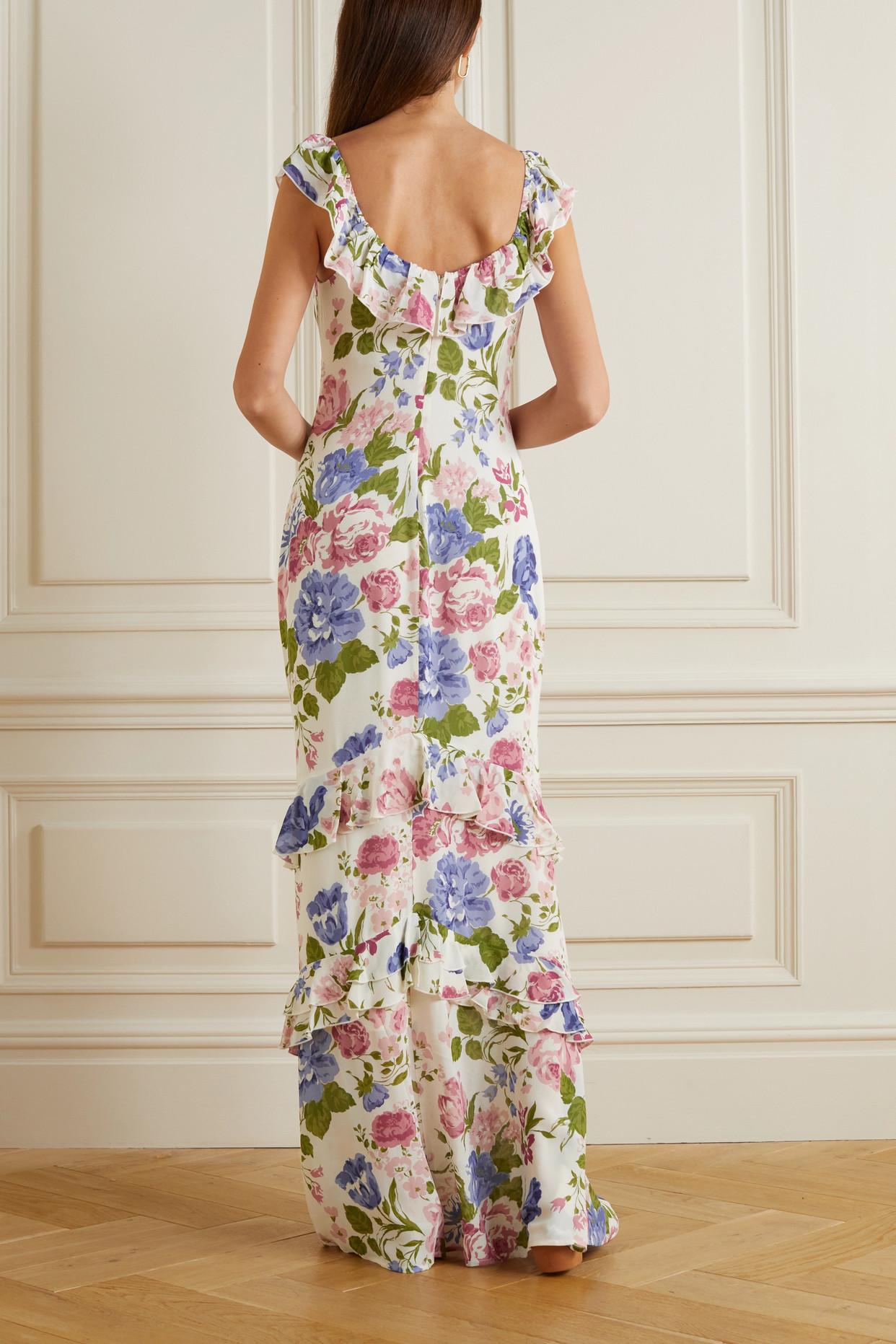 Reformation Tripoli Ruffled Floral-print Georgette Maxi Dress in 