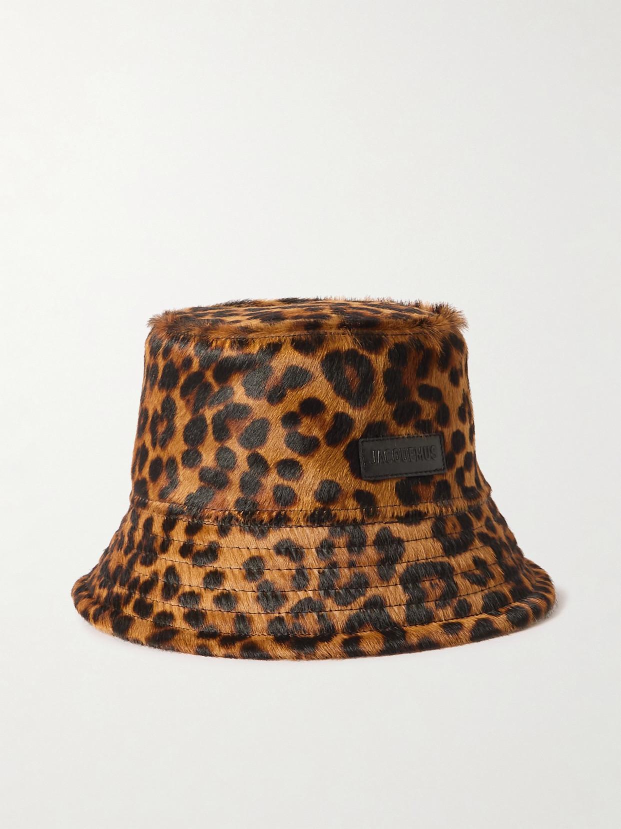 Jacquemus Appliquéd Leopard-Print Cow Hair Bucket Hat in Brown