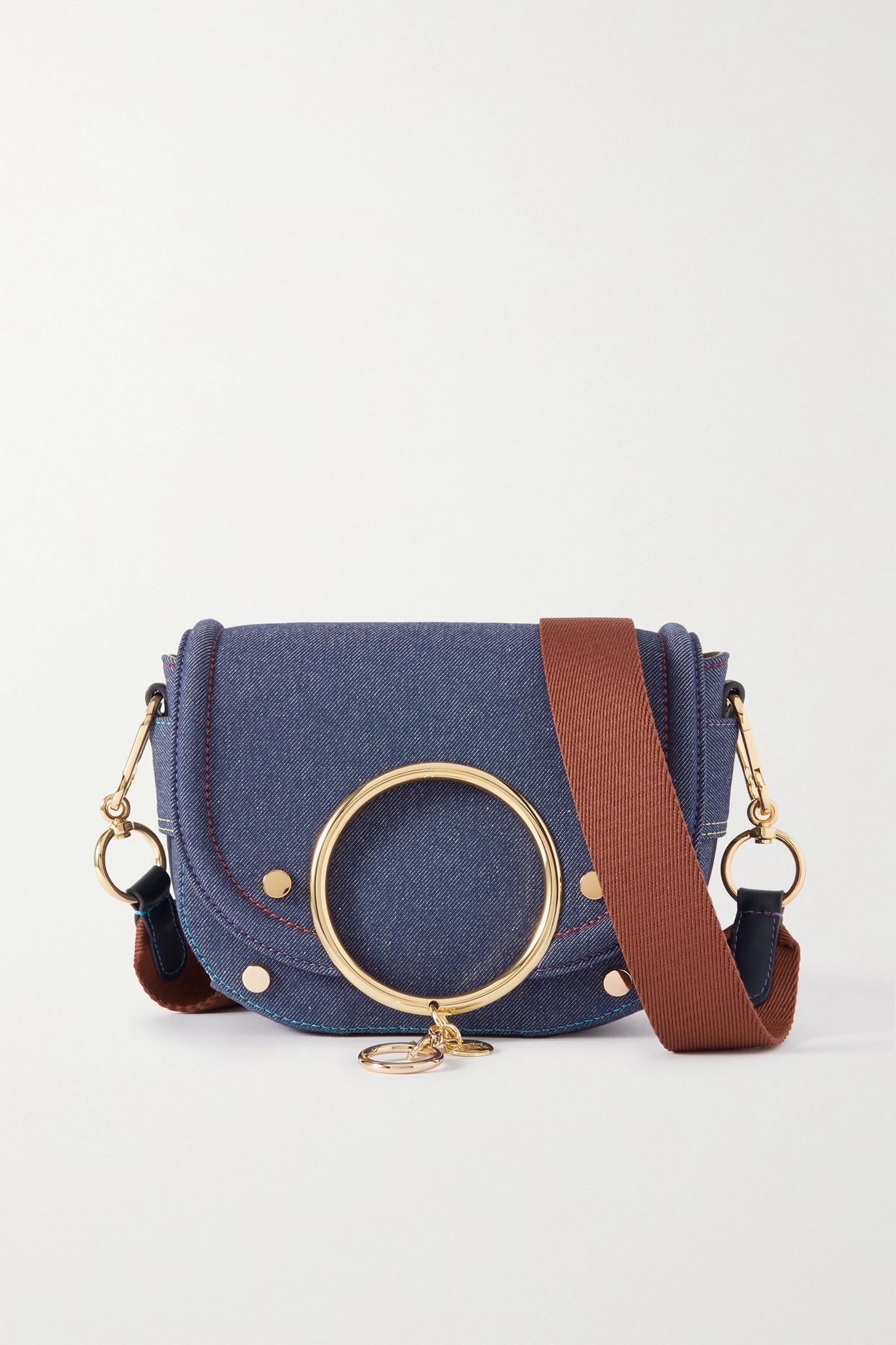 See By Chloé Mara Embellished Leather-trimmed Denim Shoulder Bag in Blue |  Lyst