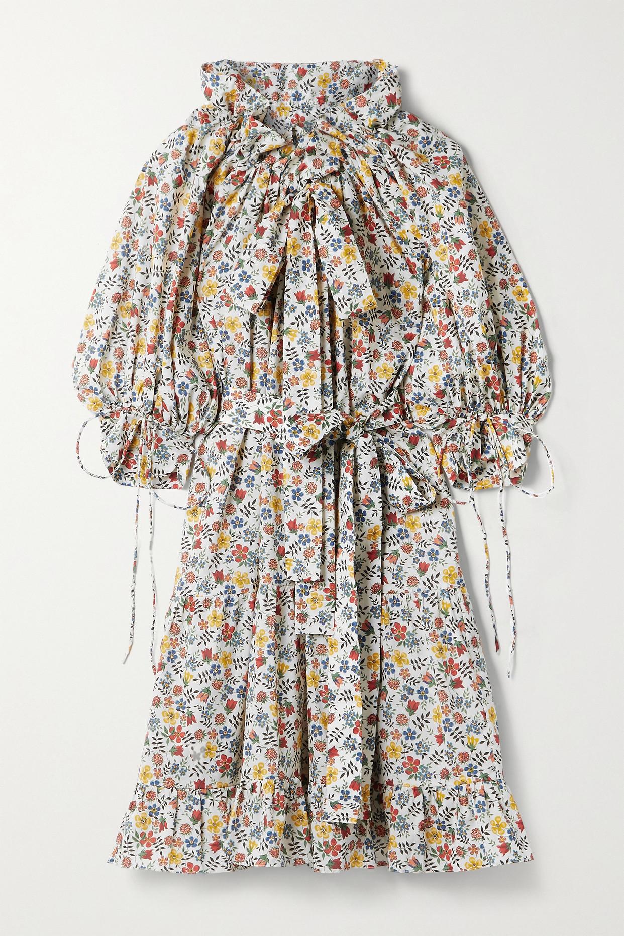 Horror Vacui Hilde Tie-detailed Floral-print Cotton-poplin Dress in White |  Lyst