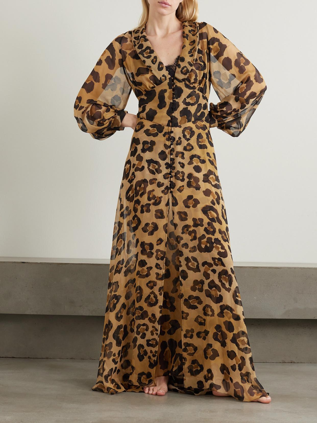 Rosamosario La Leopardesse Leopard-print Silk-georgette Robe in Natural |  Lyst UK