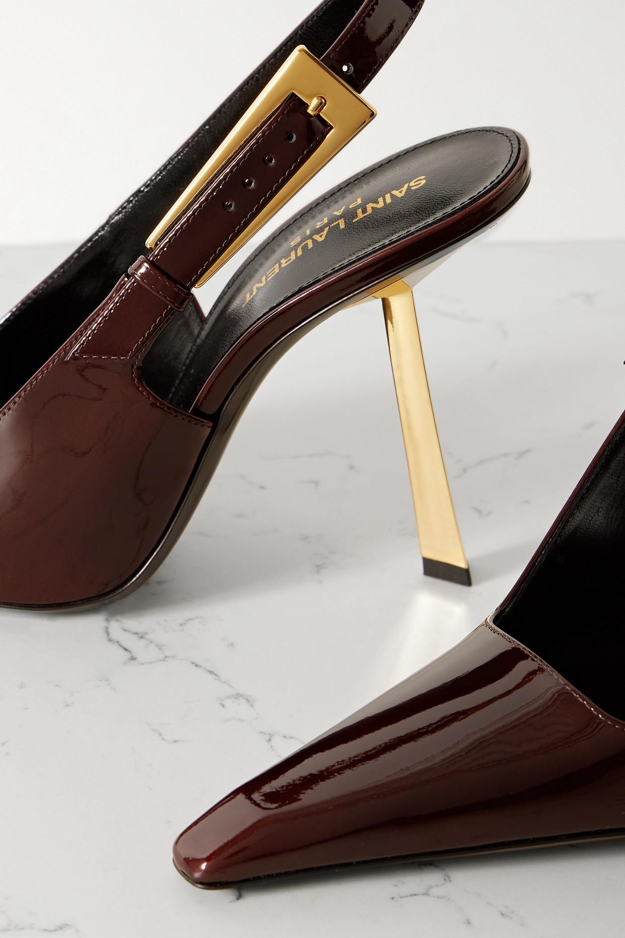 Saint Laurent Lee 110 Buckled Patent-leather Pumps in Brown