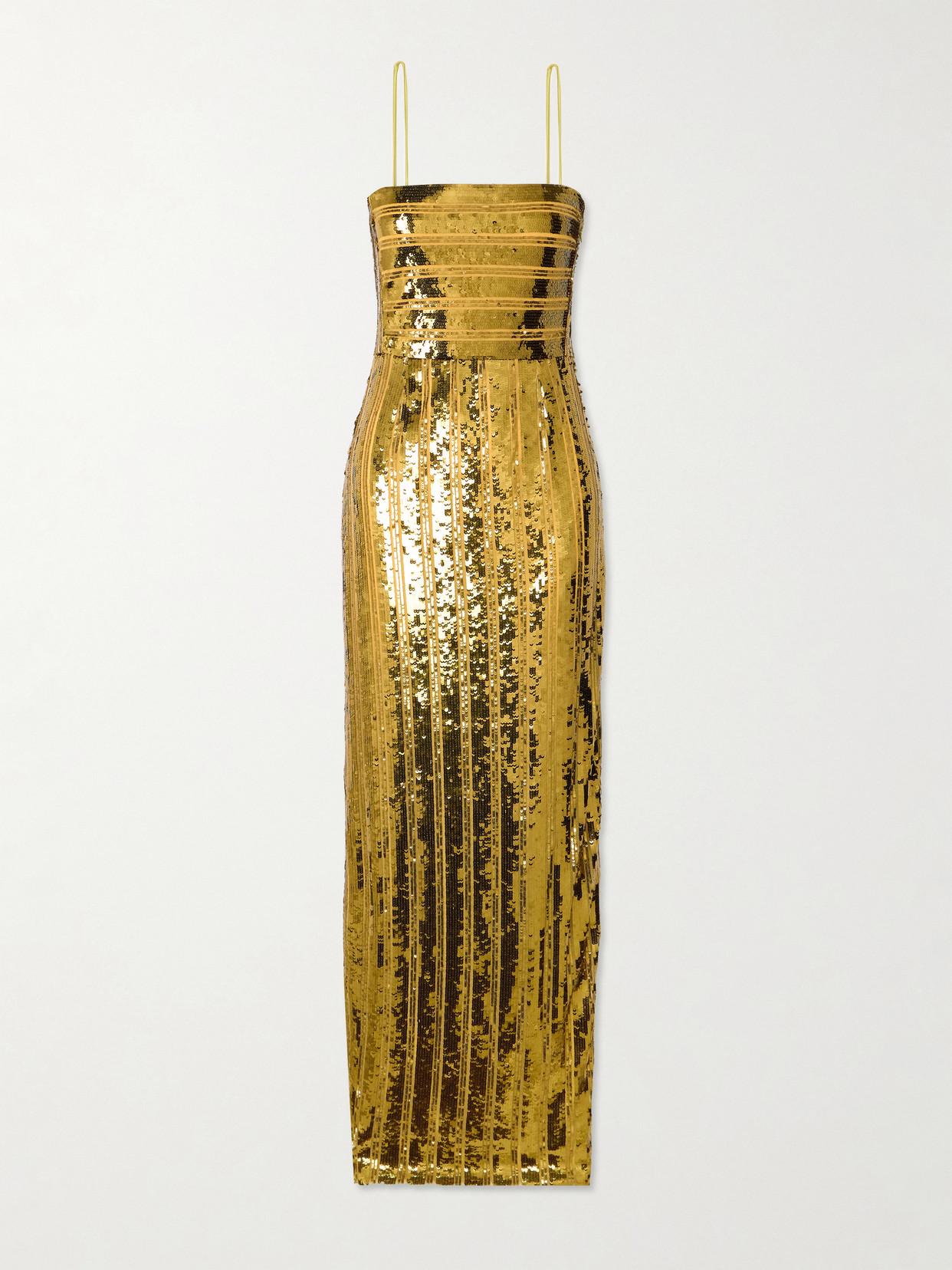 Galvan London Stargaze Striped Sequined Tulle Maxi Dress in Metallic | Lyst