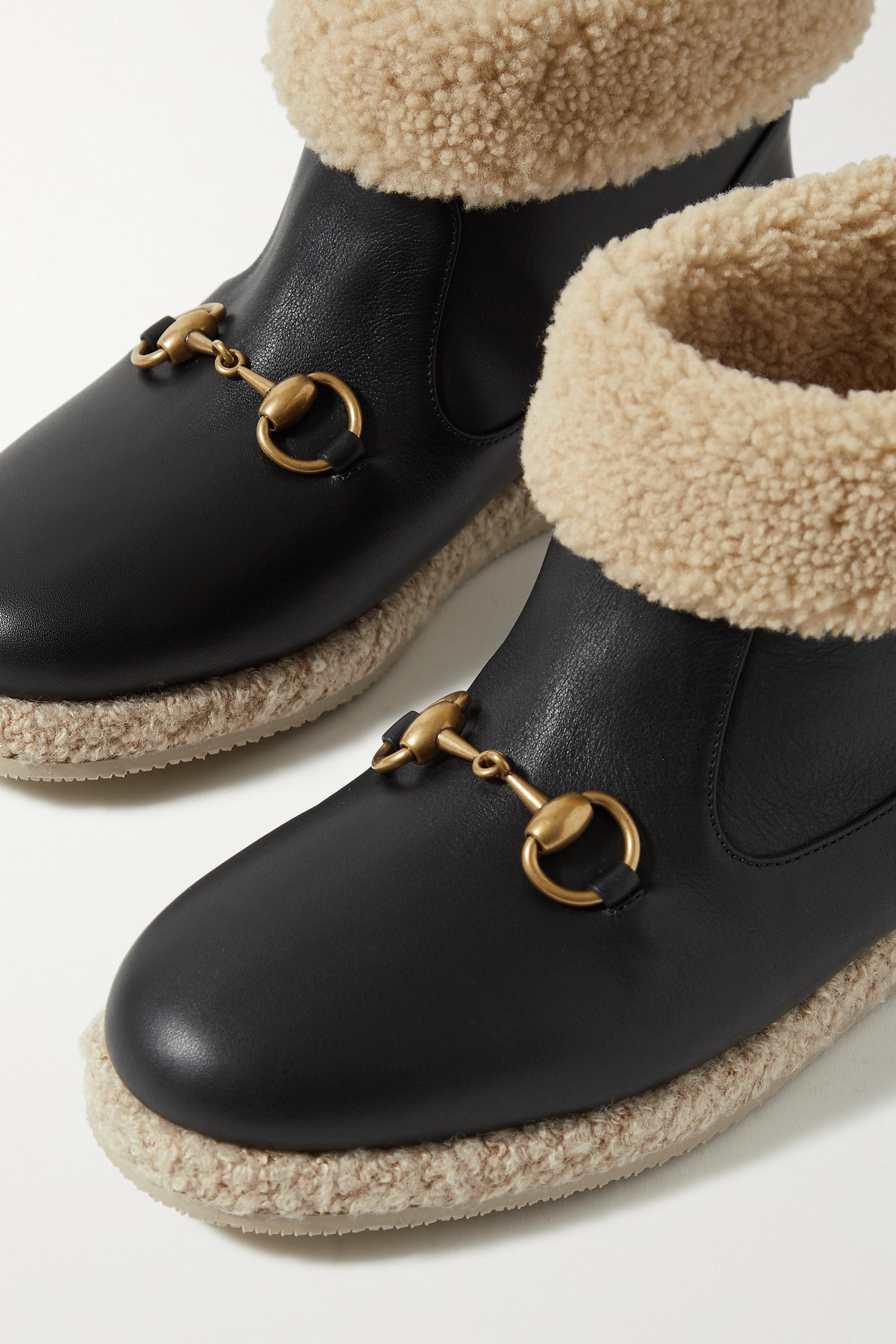 Gucci Fria Horsebit-detailed Faux Shearling-trimmed Leather Ankle Boots in  Black | Lyst