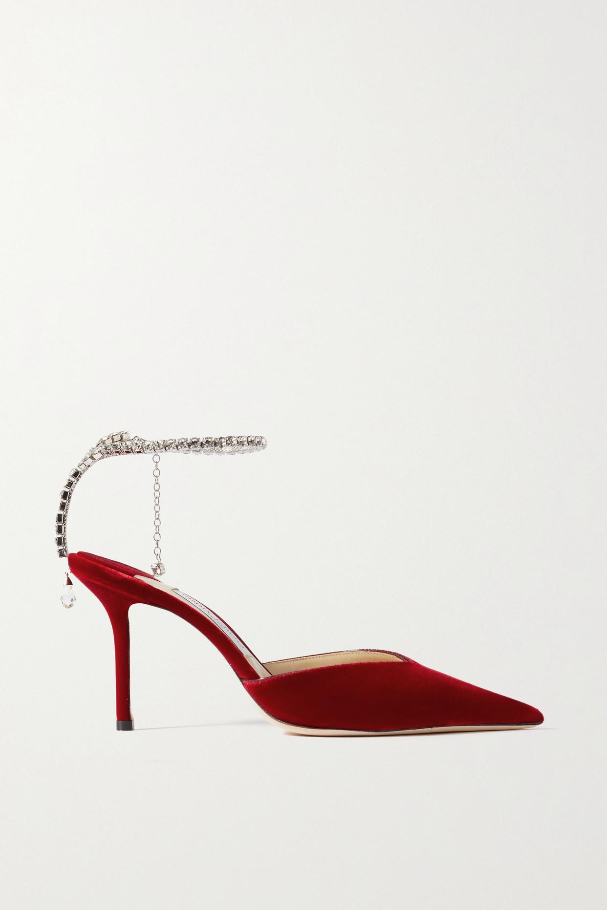 Jimmy Choo Saeda 85 Crystalembellished Velvet Pumps in Red Lyst