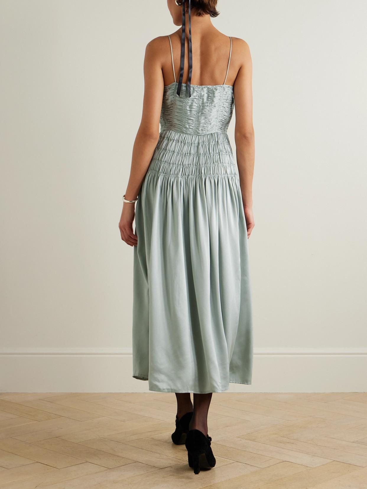 doen ruched dress DEN Enya two-tone ruched organic cotton-poplin midi dress