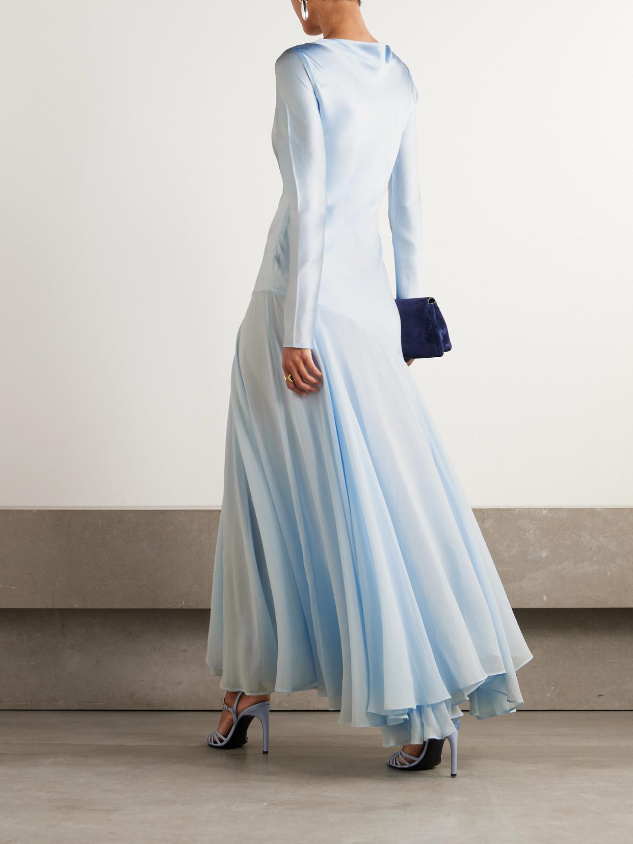 sachin and babi light blue dress Watercolor Floral Tie Front Asymmetric Chiffon Maxi Dress