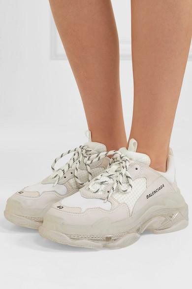 Balenciaga Triple S Clear Sole Logo-embroidered Leather, Nubuck And Mesh  Sneakers in White | Lyst
