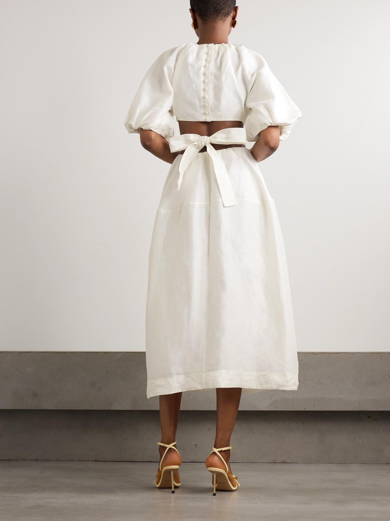 Aje. Mimosa Cutout Gathered Linen-blend Midi Dress in White | Lyst
