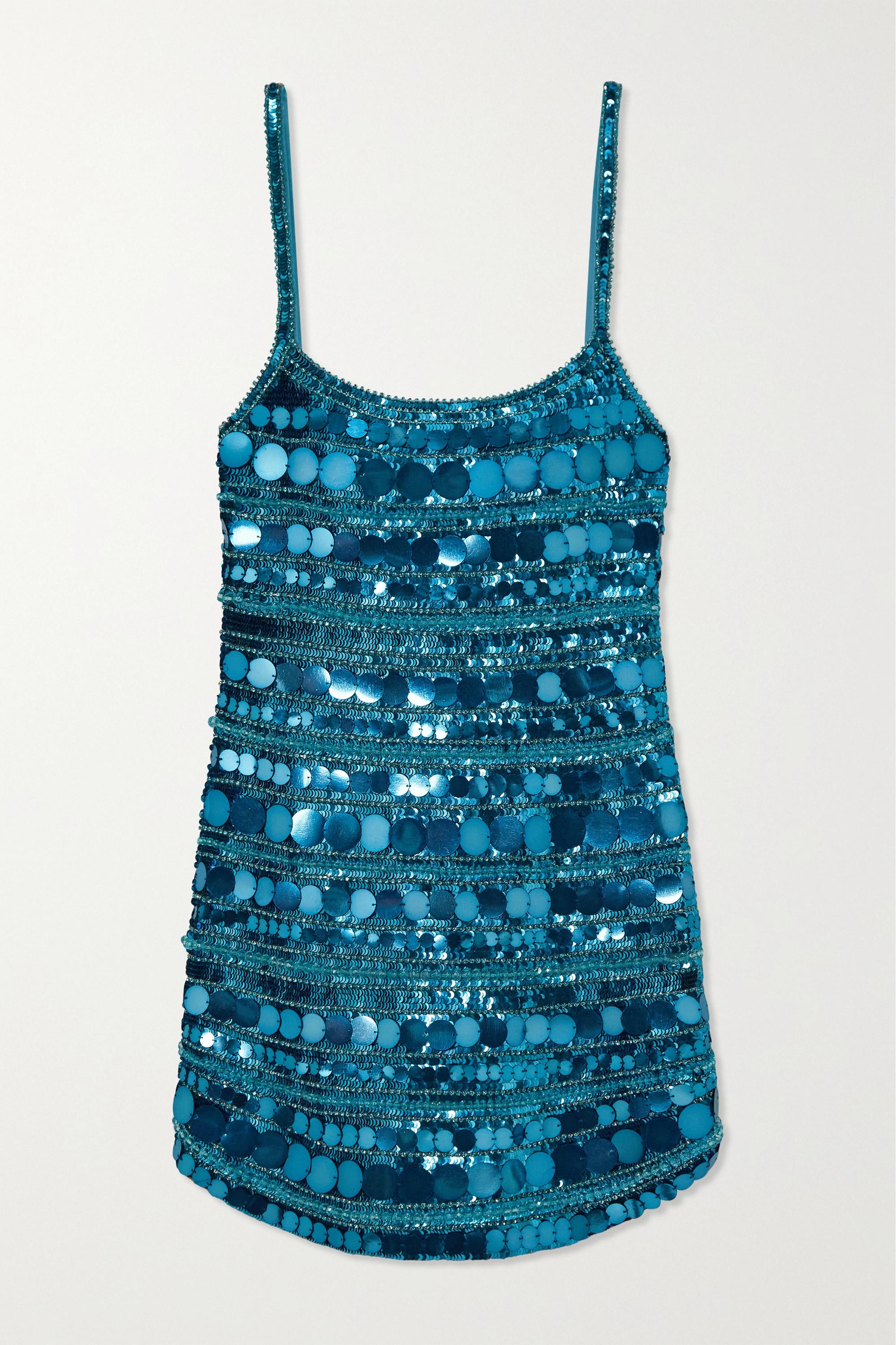 retroféte Monae Crystal-embellished Sequined Tulle Mini Dress in Blue ...