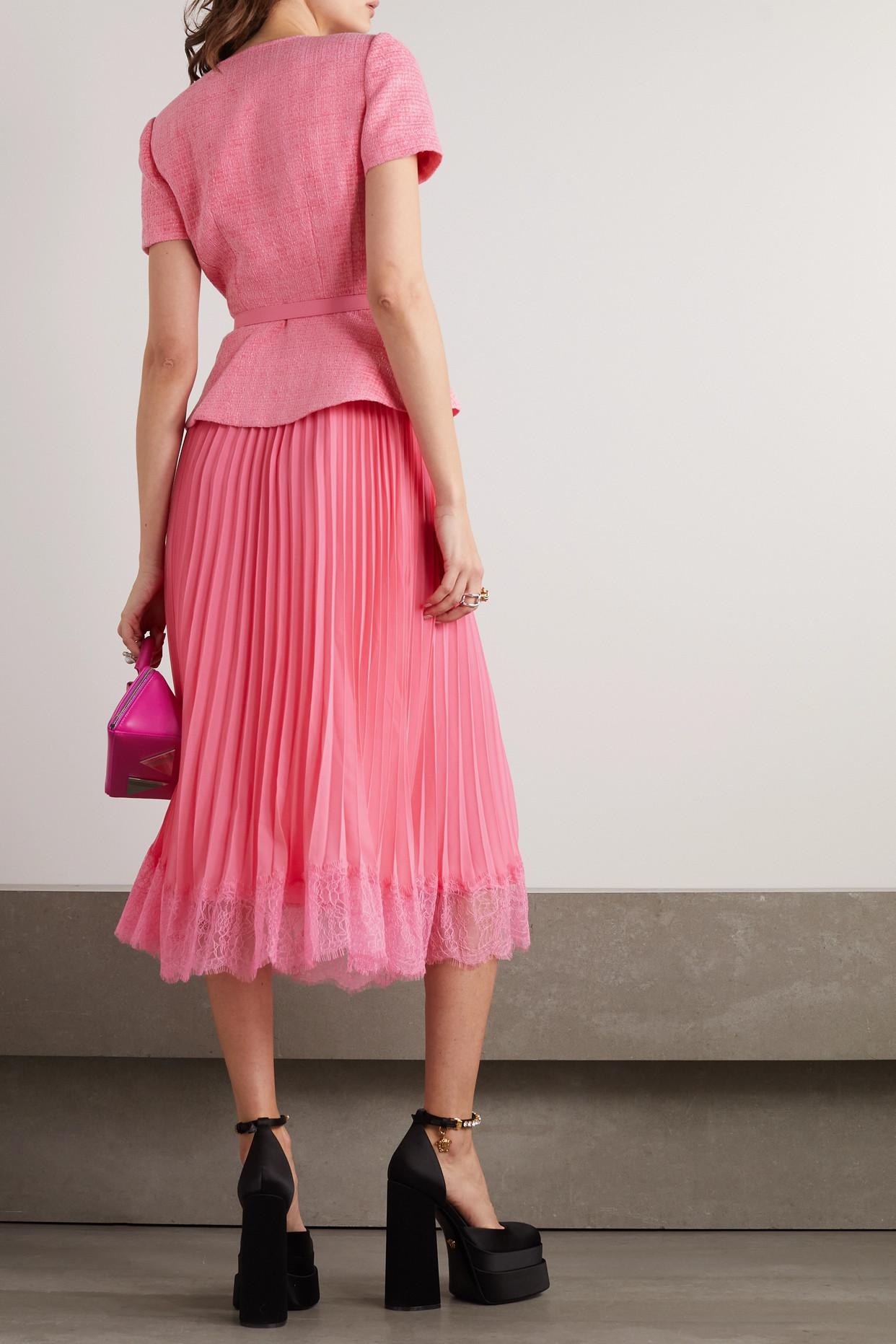 self-portrait lace-trimmed pleated chiffon midi dress SELF-PORTRAIT Lace-trimmed pleated chiffon midi dress