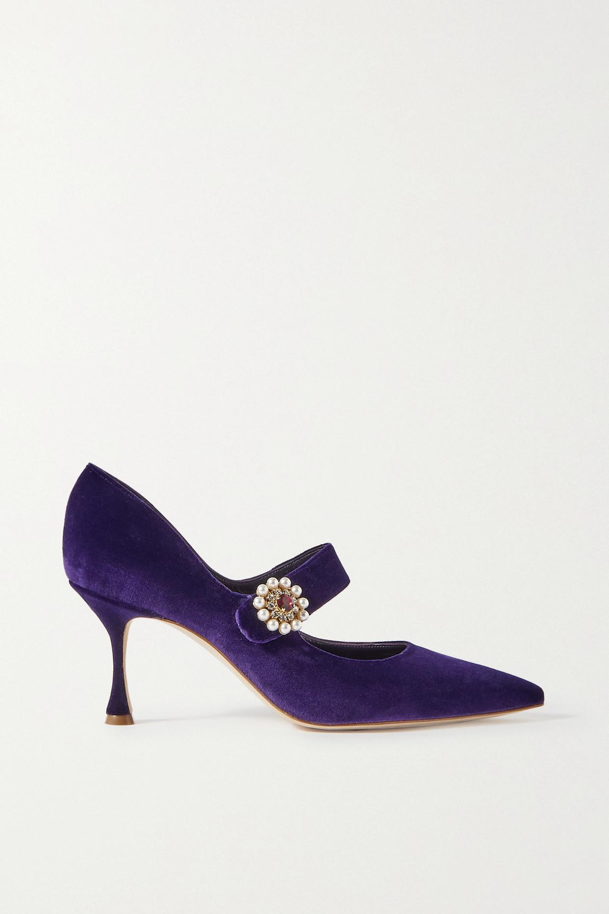 Manolo Blahnik Vabela 70 Embellished Velvet Pumps in Blue Lyst
