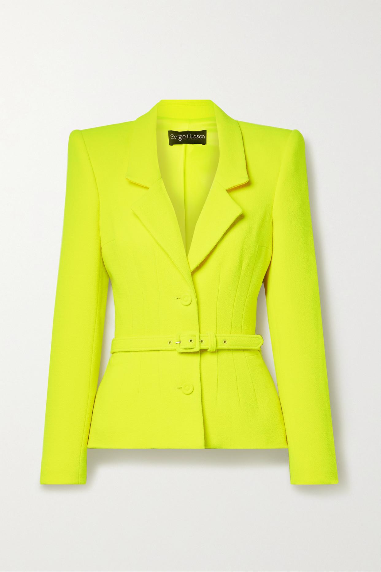 Sergio Hudson Belted Neon Wool-crepe Blazer in Yellow | Lyst