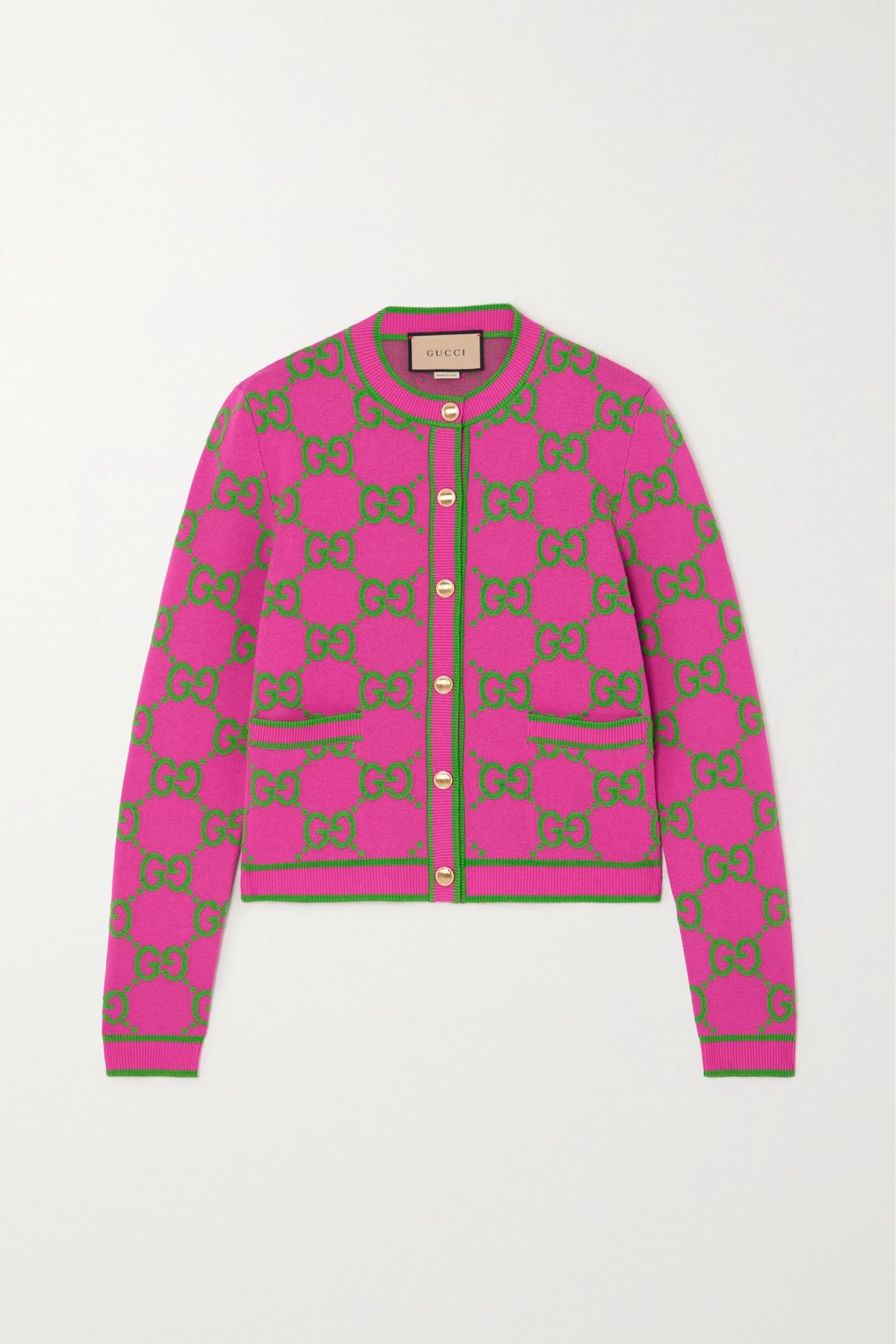 Gucci Cotton, Wool And Silk-blend Jacquard Cardigan in Pink | Lyst