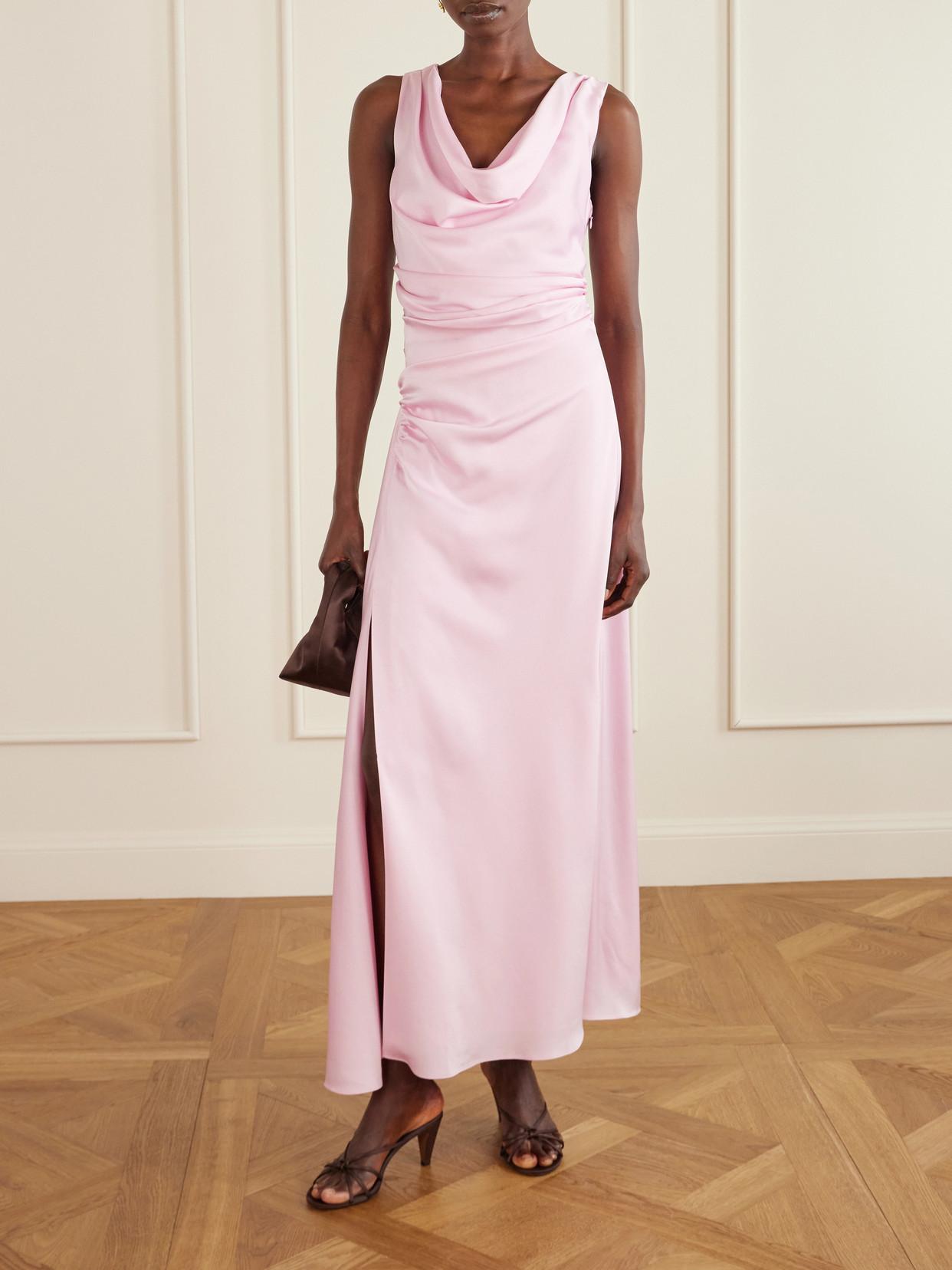 jonathan simkhai pink slip dress Jonathan Simkhai Melaney Draped Gathered Satin Gown in Pink