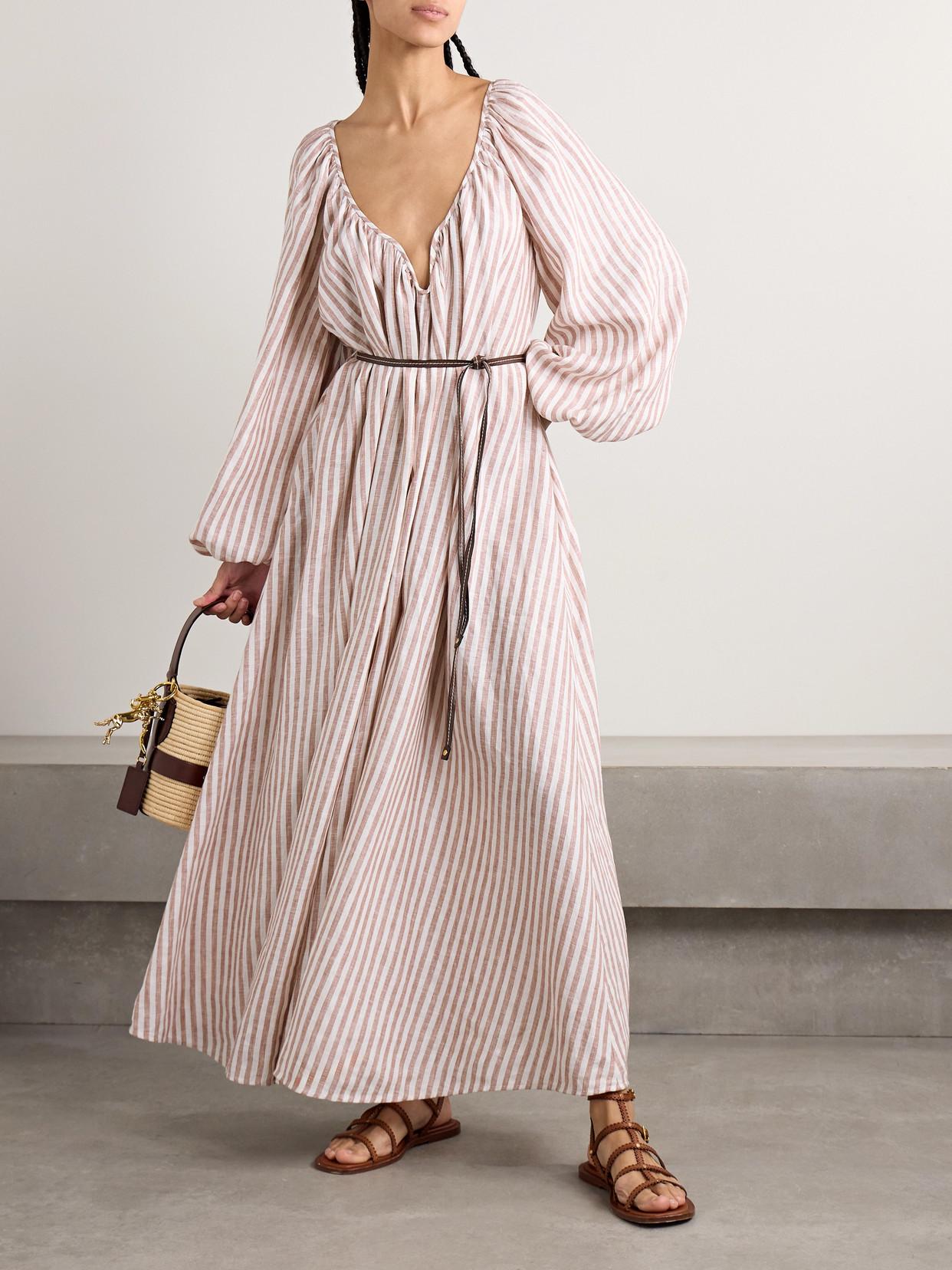 zimmermann cascadian asymmetric dress Zimmermann Cascadian Stripe Cutout Asymmetric Linen Dress in Natural