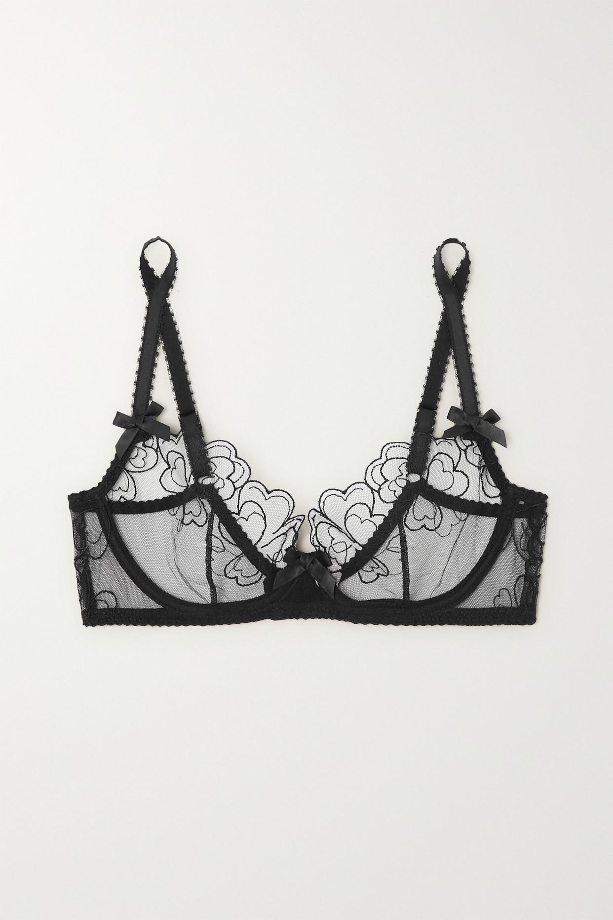 AGENT PROVOCATEUR Foxie stretch PVC-trimmed embellished Leavers lace and  tulle underwired soft-cup bra