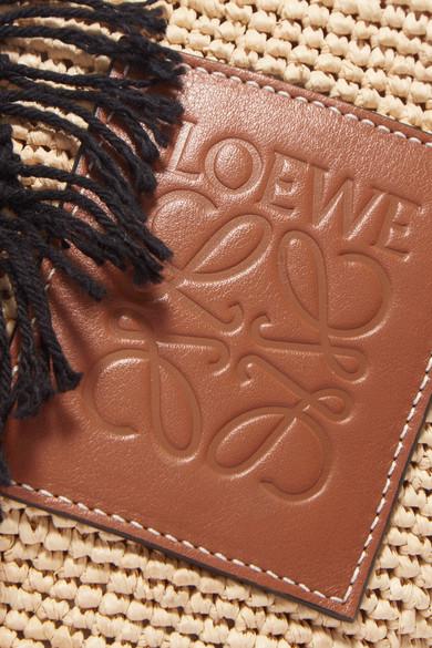 LOEWE + Paula's Ibiza Pochette leather-trimmed striped raffia