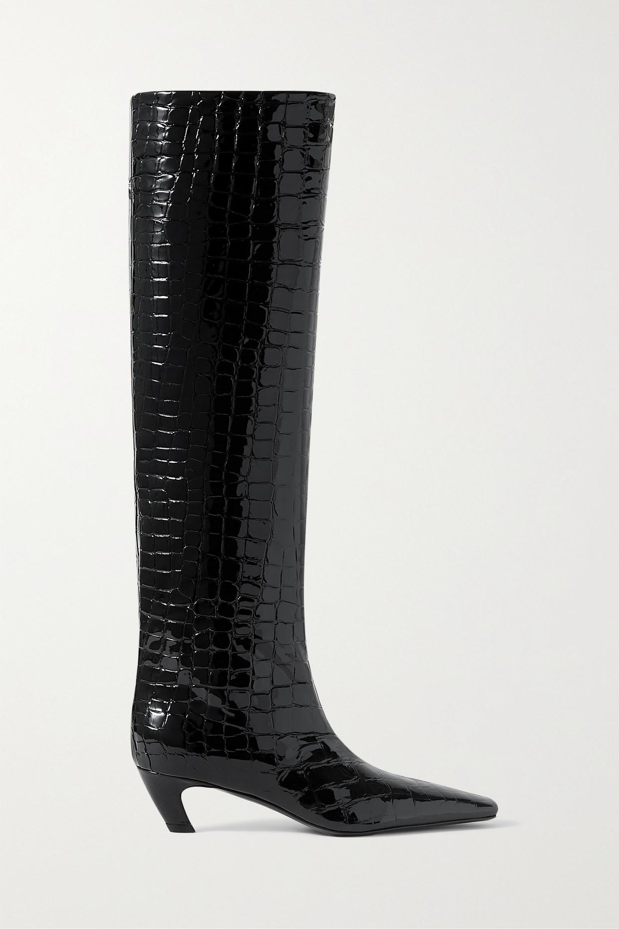 Khaite Davis Croc-effect Leather Knee-high Boots in Black | Lyst