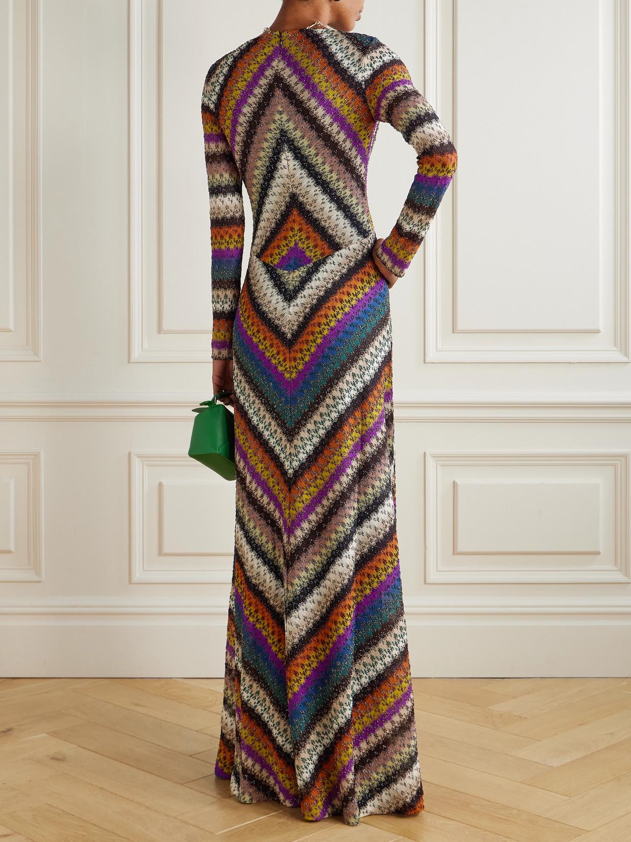 missoni striped metallic crochet-knit maxi dress Missoni Striped Metallic Crochet-Knit Maxi Dress - Multi