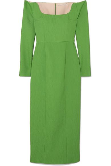 Emilia Wickstead Birch Off-the-shoulder Cloqu Midi Dress in Green | Lyst