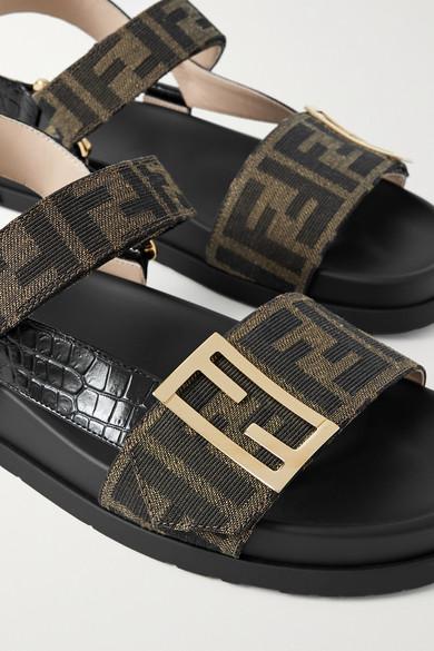 Fendi logo-detailed canvas discount and leather sandals