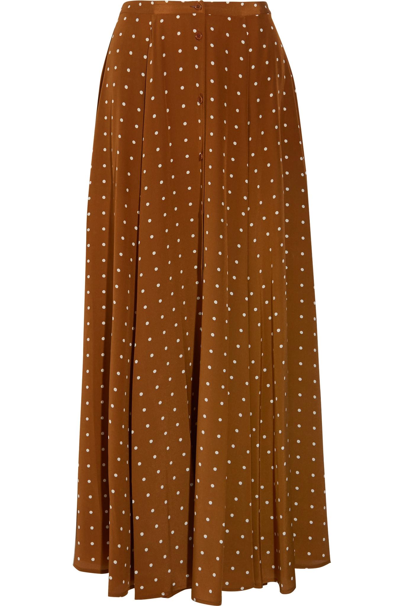 Diane von Furstenberg Pleated Polka-dot Silk Maxi Skirt in Brown | Lyst UK