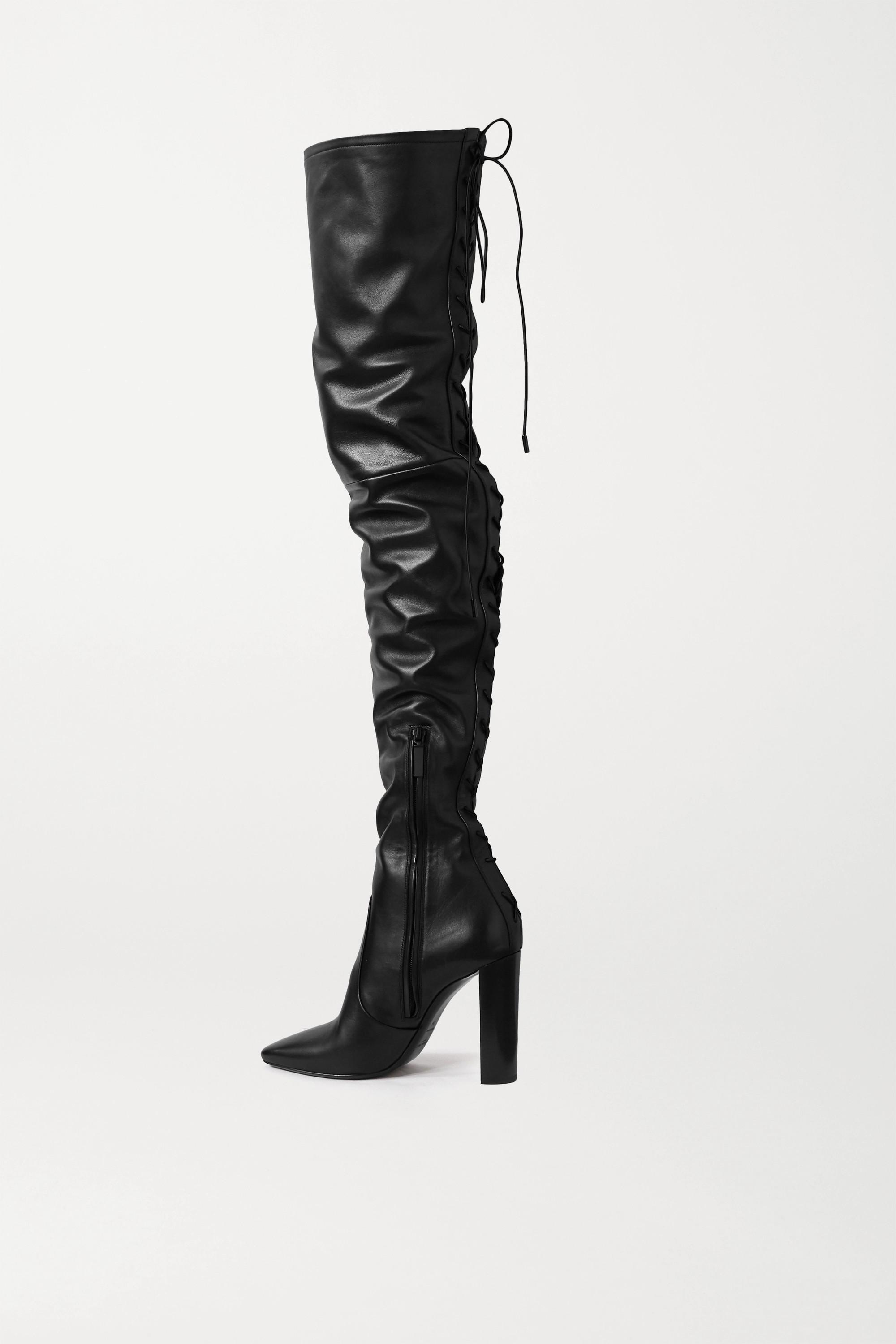 Saint Laurent Moon Lace-up Leather Over-the-knee Boots in Black | Lyst