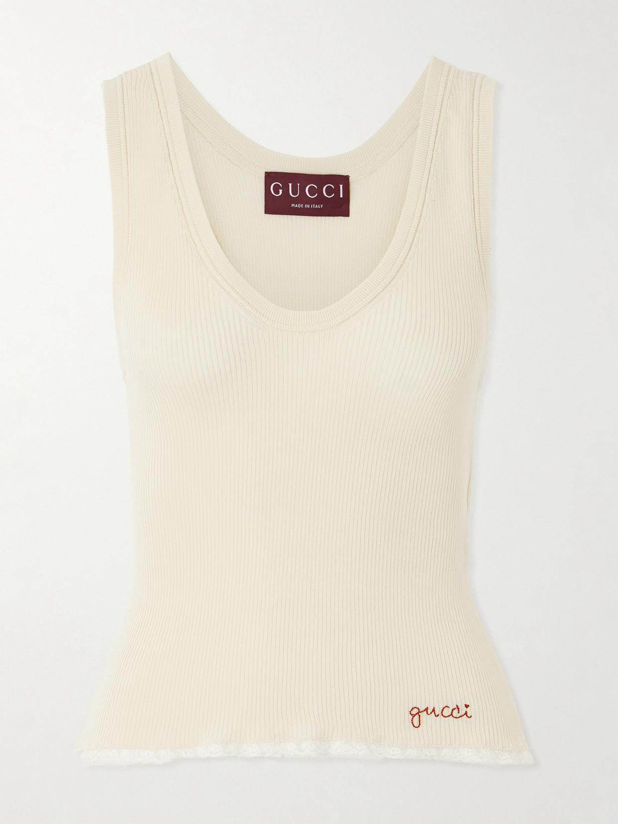GUCCI　タンクトップ　レディース GUCCI Webbing-trimmed ribbed stretch-cotton jersey tank | NET-A-PORTER