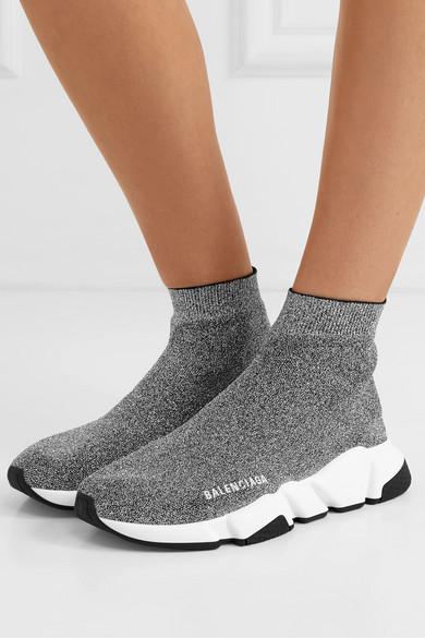Balenciaga Women's Speed Knitted High-top Trainers in Silver (Metallic) -  Lyst
