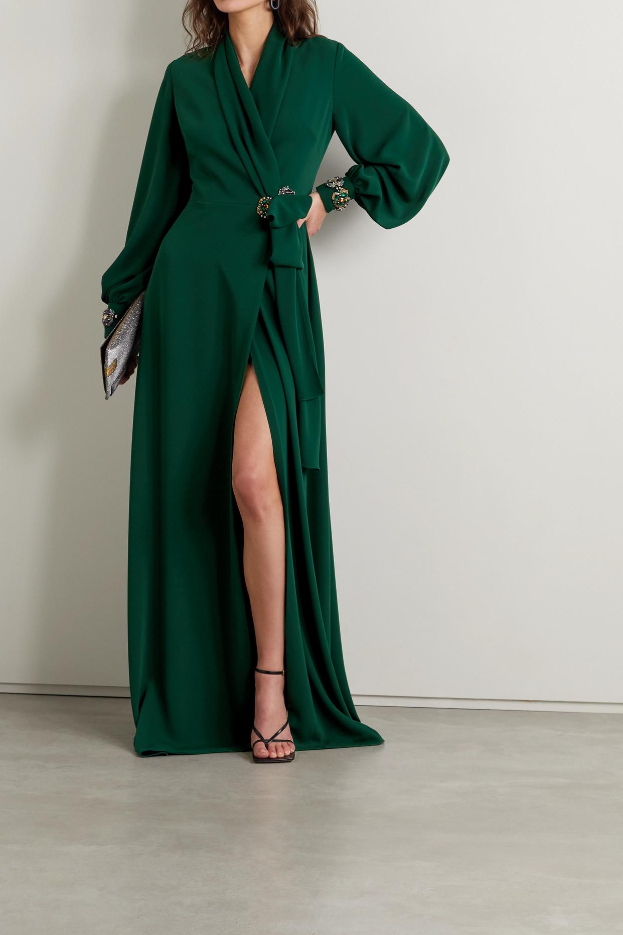 Reem Acra Embellished Draped Crepe Gown in Green | Lyst