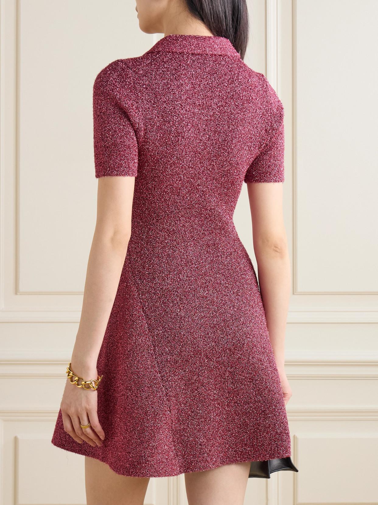 Ganni Embroidered Metallic-Knit Mini Dress in Pink | Lyst