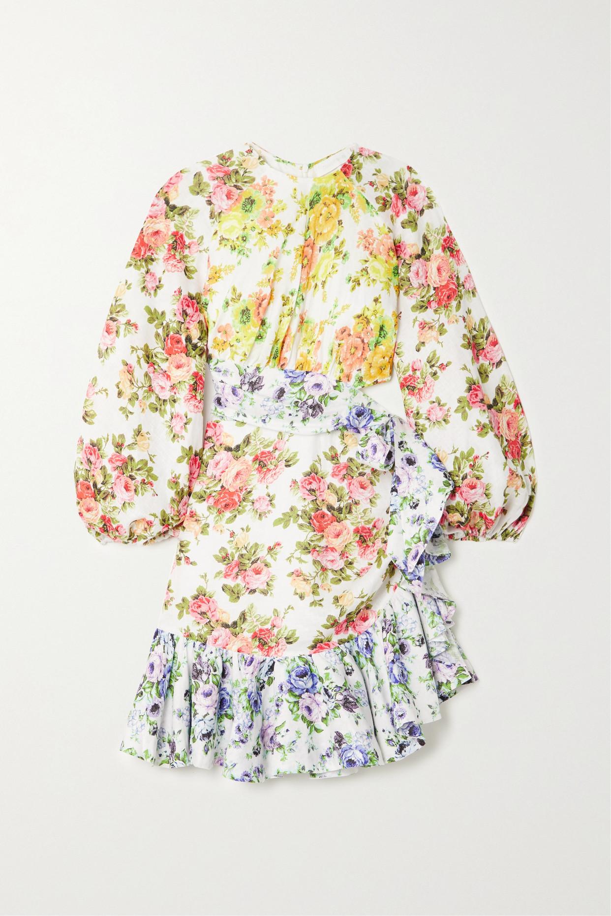 Zimmermann + Net Sustain Wrap-effect Ruffled Floral-print Organic Linen  Mini Dress in White | Lyst